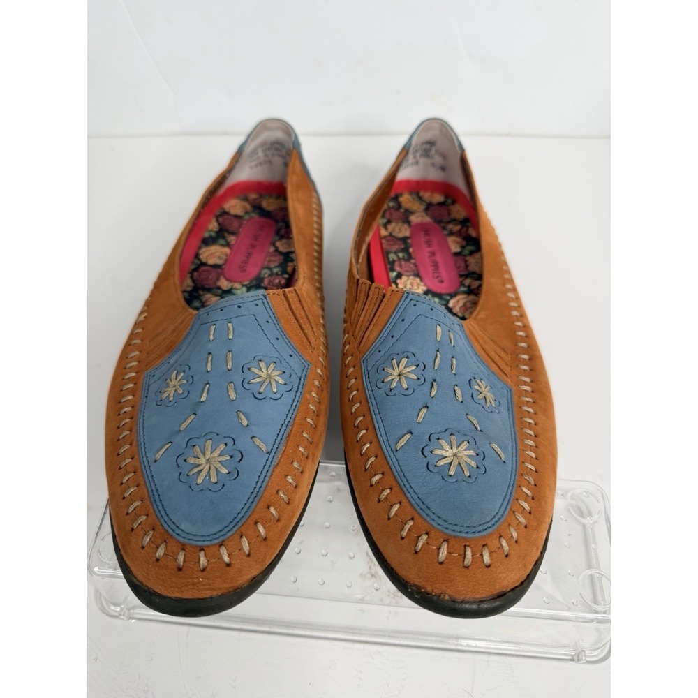 Hush Puppies Comfort‎ Zone Leather Moccasin Loafers Floral Sz 9.5W
